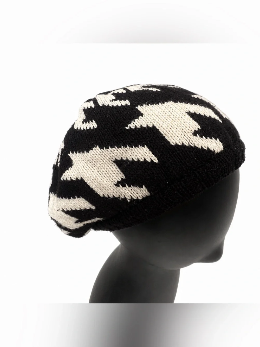 Black & White Houndstooth Knit Beret
